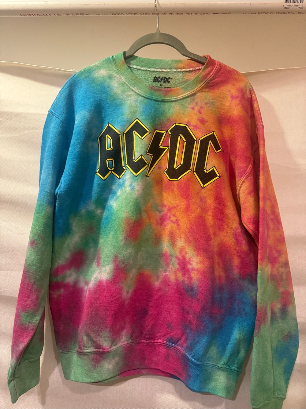 AC/DC Tie-Dye Crewneck Sweatshirt - Blue, Green, Pink, Orange